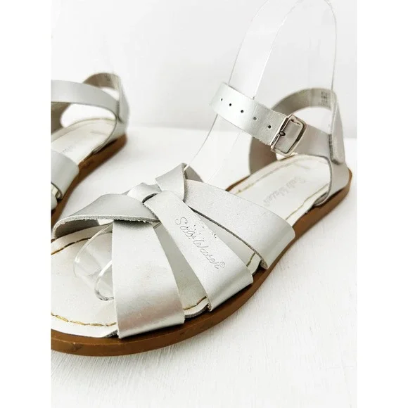 Salt Water Sandals Silver Metallic Leather Strappy Flat Sandal Women's 8 - Picture 3 of 7